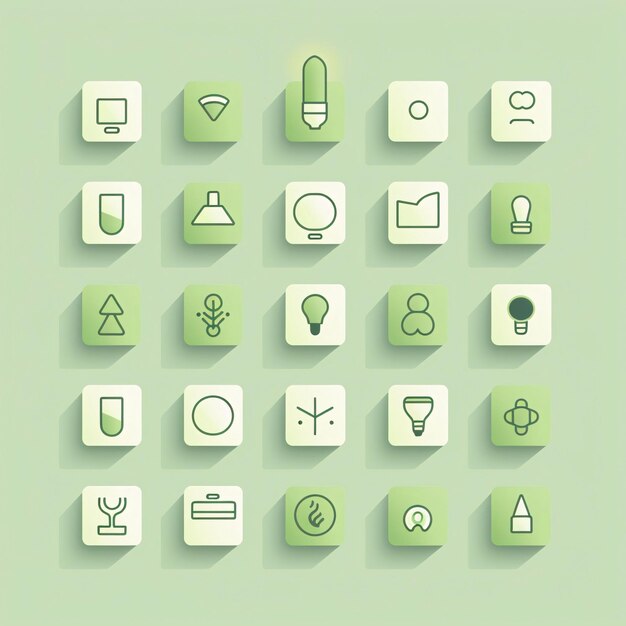 Zdjęcie zestaw płaskich ikon z długim cieniem na zielonym tle ilustracja wektorowa