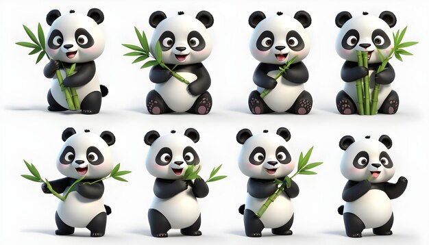 Zestaw postaci 3D panda