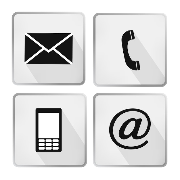 Zestaw przycisków ikon kontaktu - koperta, telefon komórkowy, telefon, poczta