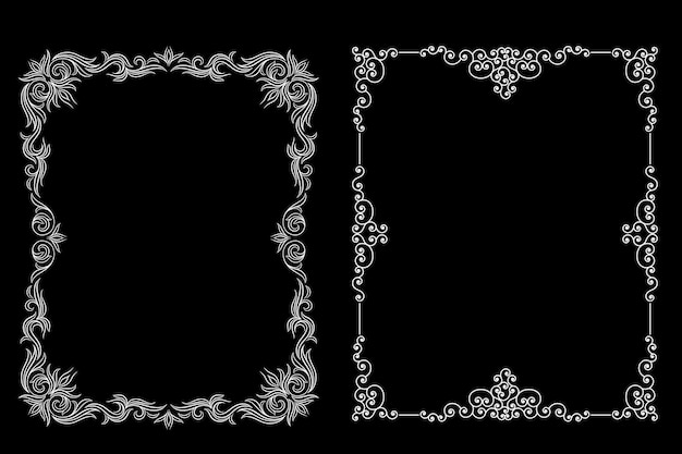 Zestaw ramek dekoracyjnych Elegantny element wektorowy do projektowania w stylu wschodnim Miejsce dla tekstu Czarno-białe granice kwiatowe Ilustracja koronkowa do zaproszeń i kart powitalnych