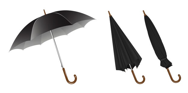 zestaw realistycznych parasoli w różnych rodzajach lub zewnętrznych parasoli ochronnych od pogody z materiału wodoodpornego