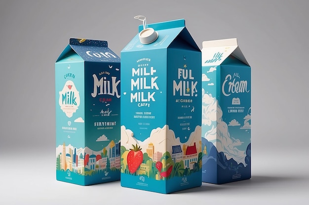 Zestaw realistycznych przezroczystych butelek mleka z etykietami EPS10 Vector