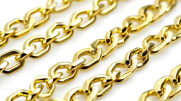 Zestaw realistycznych złotych łańcuchów z ilustracją złotych ogniw izolowanych na białym tle