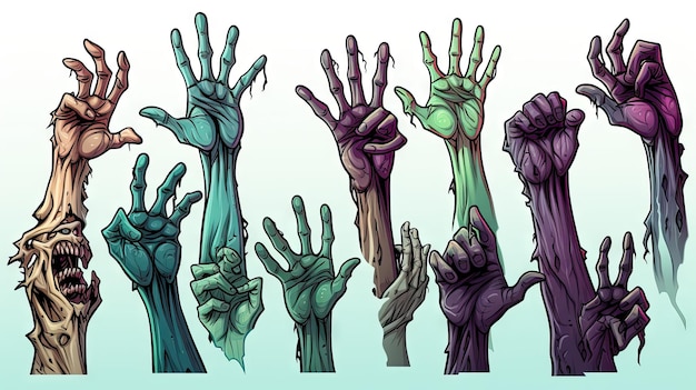 Zestaw ręcznie narysowanych rąk zombie ilustracja wektorowa