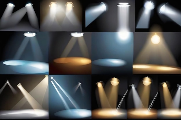 Zdjęcie zestaw reflektorów wektorowych podium sceniczne efekty świetlne grafika wektorowa