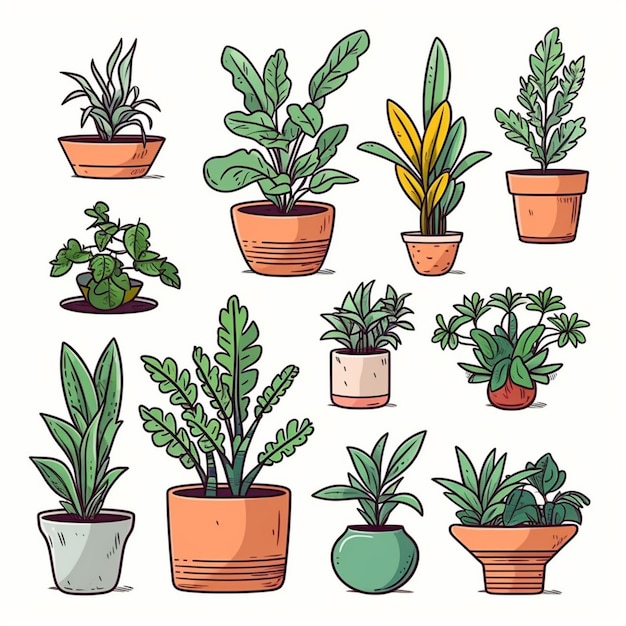 zestaw roślin doniczkowych w różnych kolorach i rozmiarach generatywnych ai