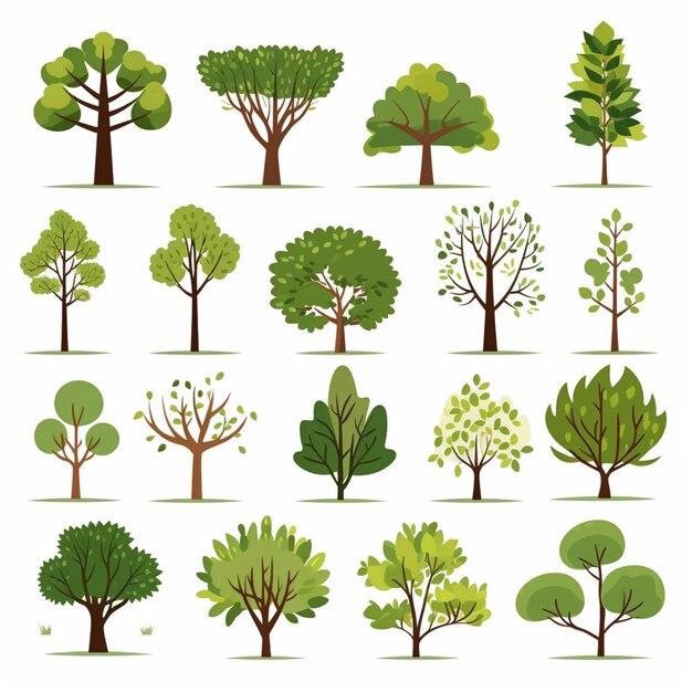 zestaw różnych drzew i krzewów o różnych kształtach generatywny ai