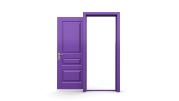 Zestaw różnych fioletowych drzwi na białym tle ilustracja 3d render na białym tle