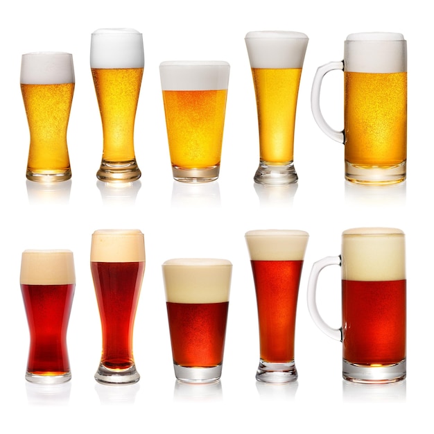 Zestaw różnych szklanek piwa