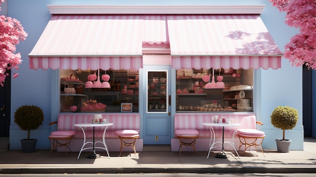 Zestaw różowych markiz Stos różowych markiz na drzwiach na dachu o różowej ścianie