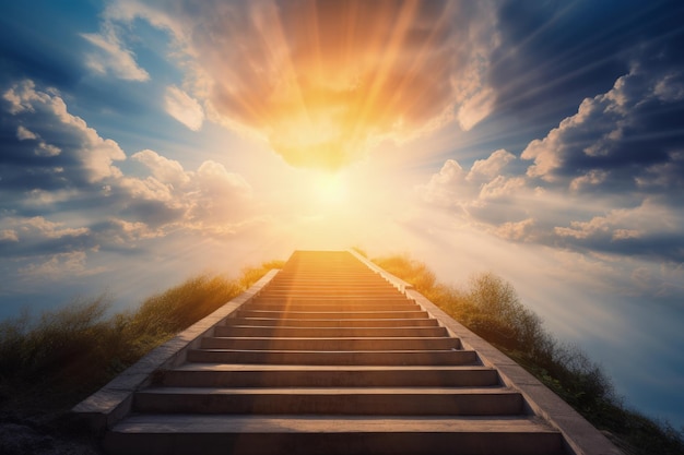Zestaw schodów prowadzących do generatywnej sztucznej inteligencji nieba