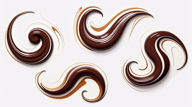 Zestaw sosu czekoladowego izolowany Chocolate swirl on white top view Chocolate syrup abstract pattern flat lay