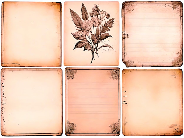 zestaw starożytnych papierów malowanych elementy botaniczne