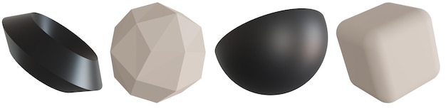 Zestaw stylowych kształtów geometrycznych 3d na białym tle Czarne kolory beżu Modne elementy projektu Wytnij obiekty Renderowania 3D