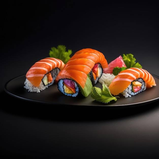 Zestaw sushi na ciemnym tle Generative AI