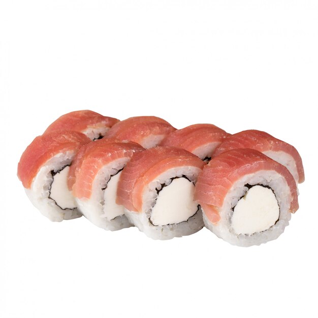 Zestaw sushi zbliżenie na białym tle