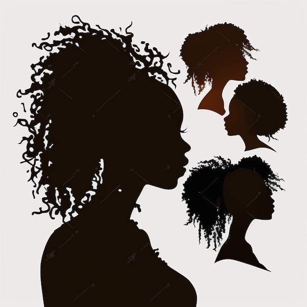 Zdjęcie zestaw sylwetek czarnych kobiet na białym tle