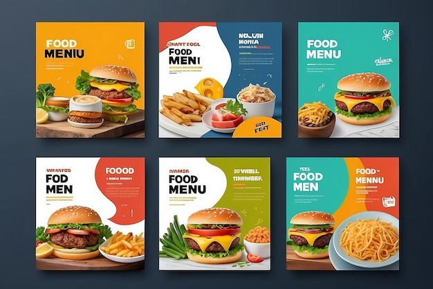 Zestaw szablonów banerów kwadratowych z tematem menu żywności, które można edytować Doskonałe dla marki biznesowej