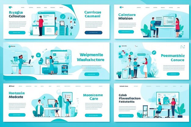 Zdjęcie zestaw szablonów projektowania stron internetowych dotyczących medycyny i opieki zdrowotnej ilustracje wektorowe do projektowania i tworzenia stron internetowych