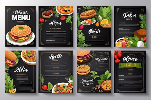 Zdjęcie zestaw szablonów projektu broszury menu restauracji w rozmiarze a4 ilustracje wektorowe