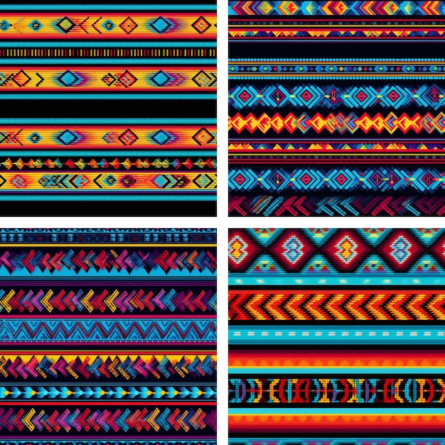 Zestaw tradycyjnych południowoamerykańskich peruwiańskich rdzennych wzorów bezszwowych