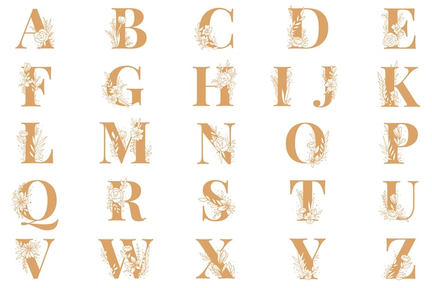 Zestaw typografii czcionki png z alfabetem kwiatowym