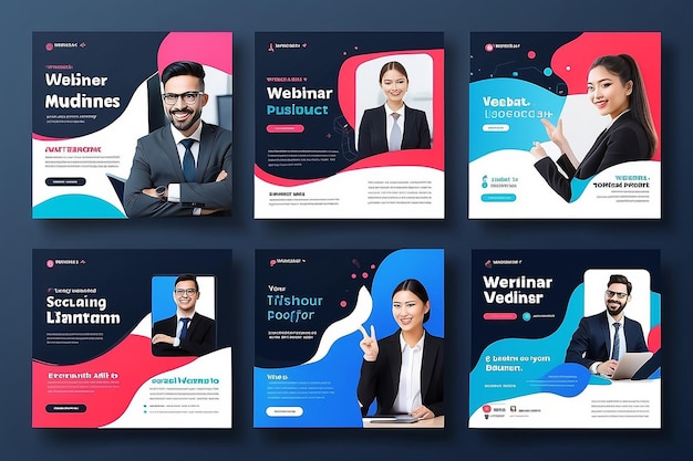 Zdjęcie zestaw webinarów biznesowych dla postów w mediach społecznościowych nowoczesny plakat odpowiedni do webinarów handlowych webinarów marketingowych