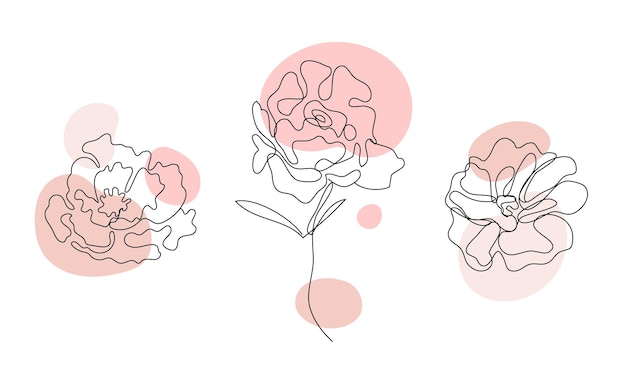Zdjęcie zestaw wektorowy ręcznie narysowany pojedyncza ciągła linia kwiaty róże liście szkic art elementy kwiatowe