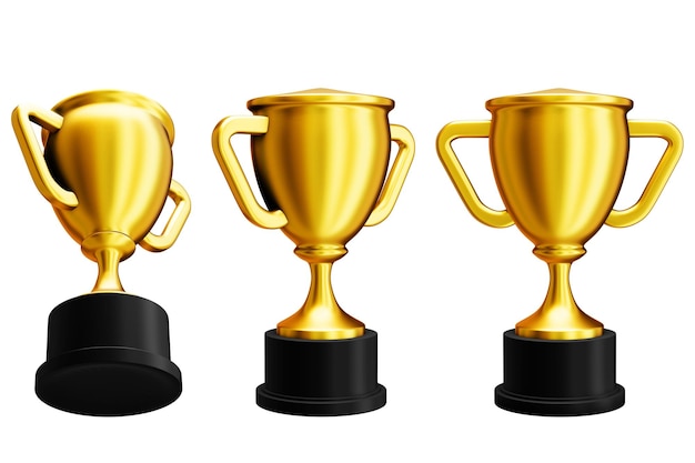 Zestaw złotych trofeów z ilustracją 3D izolowaną na białym tle