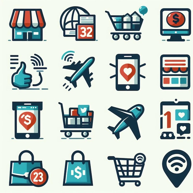 Zdjęcie zestawy ikon wektorowych do zakupów i marketingu internetowego