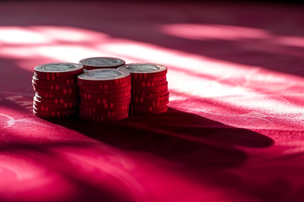 Żetony do pokera złapane na ciemnym stole