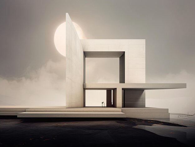 Zewnętrzna część nowoczesnego domu opartego na projektowaniu architektonicznym białych paneli i szkła Generatywna sztuczna inteligencja