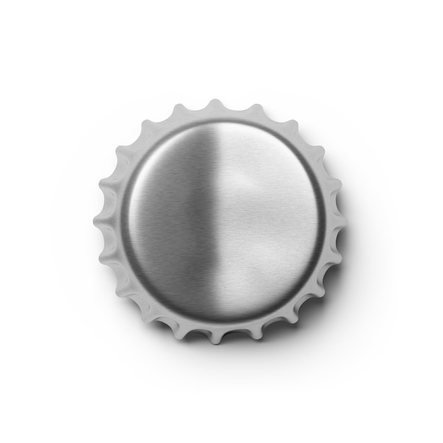 Zdjęcie zgięta szara srebrna metalowa soda lub czapka do piwa wyizolowana na białym tle ilustracja renderowania 3d