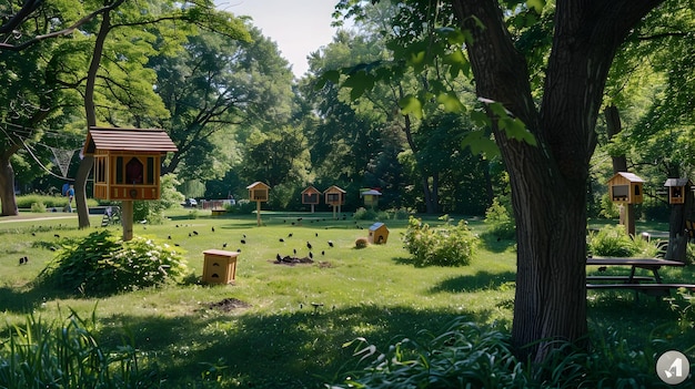 Zgromadzenie lokalnej społeczności w Lush Park, aby posadzić drzewa i założyć domki dla ptaków dla bardziej zielonej przyszłości