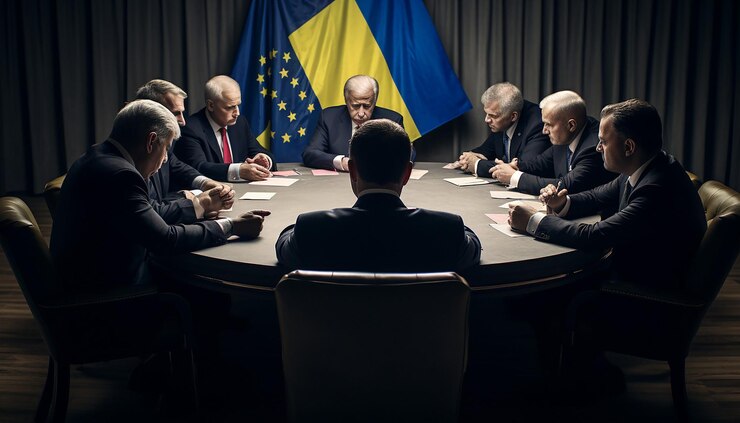 Zdjęcie zgromadzenie siedmiu prezydentów wokół okrągłego stołu onz
