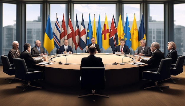 Zdjęcie zgromadzenie siedmiu prezydentów wokół okrągłego stołu onz