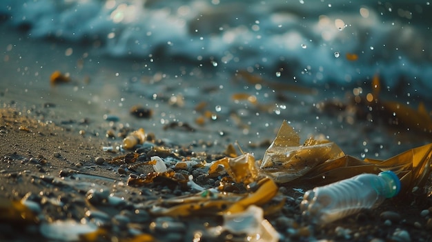 Zdjęcie zgromadzone śmieci na plaży