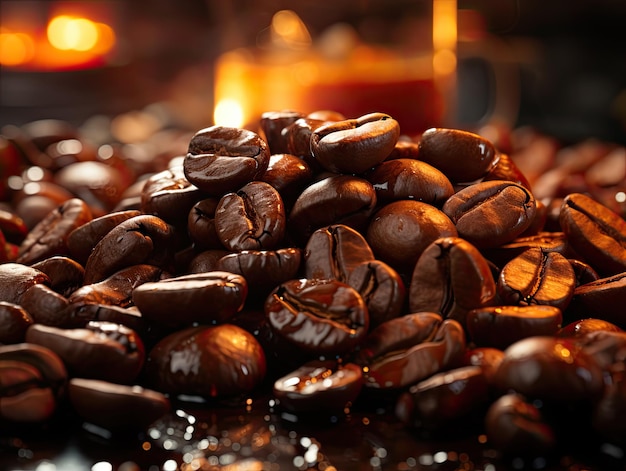 Ziarna kawy i filiżanka kawy, która była tradycyjnie palona, przetwarzana ze świeżo zebranymi