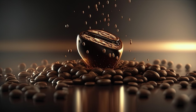 Ziarna kawy lewitują ilustracji sztuki cyfrowej Generative AI