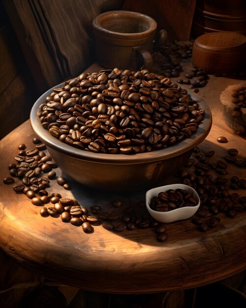 ziarna kawy na drewnianym stole