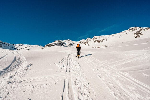 Ziarska Dolina Slovakia 1022022 Alpinista Backcountry Ski Walking Skialpinista W Górach Skialpinizm W Alpejskim Krajobrazie Z Ośnieżonymi Drzewami Przygoda Sporty Zimowe