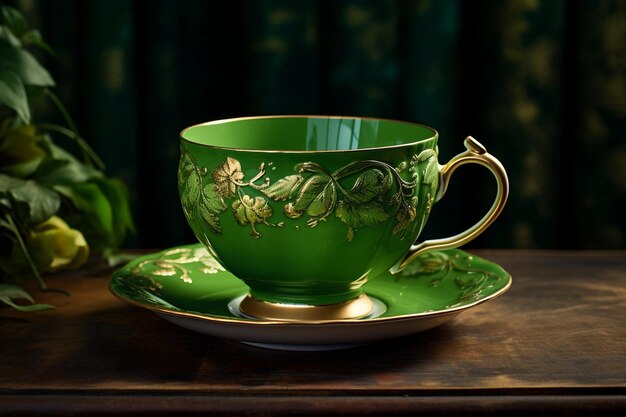 Zielona filiżanka dla miłośników herbaty Generative autorstwa Ai