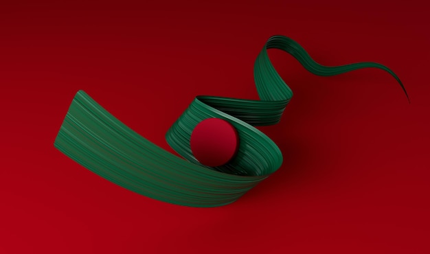 Zielona flaga Bangladeszu na czerwonym tle ilustracji 3d Wavy Ribbon na czerwonym tle