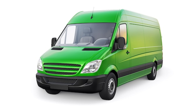 Zielona furgonetka średniej wielkości na białym tle Puste nadwozie do nanoszenia napisów projektowych i logo ilustracja 3d