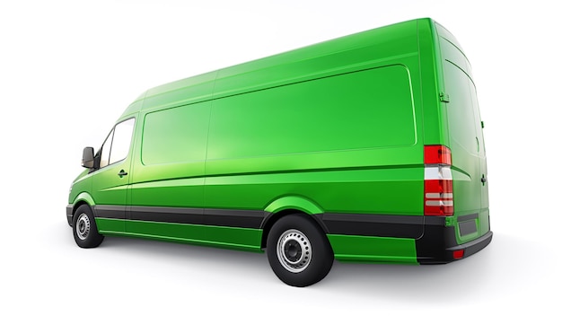 Zielona furgonetka średniej wielkości na białym tle Puste nadwozie do nanoszenia napisów projektowych i logo ilustracja 3d