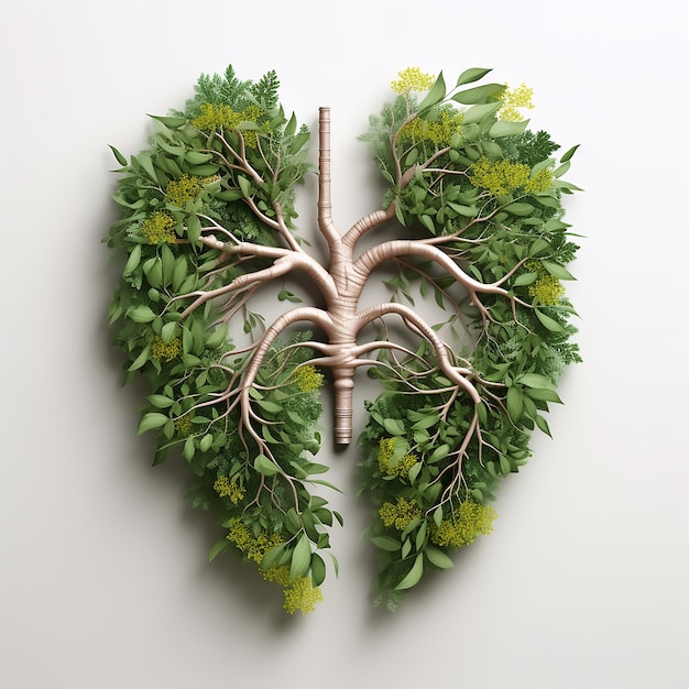 Zdjęcie zielona harmonia ludzkie płuca wykonane z warzyw ekologiczny produkt