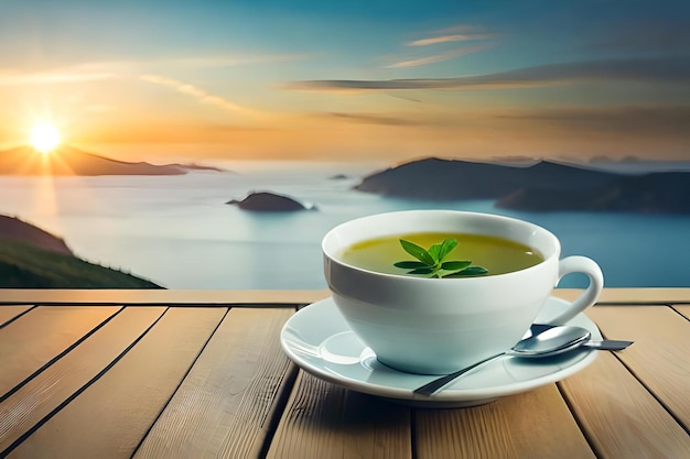Zielona herbata jest umieszczona na stolerealistycznie