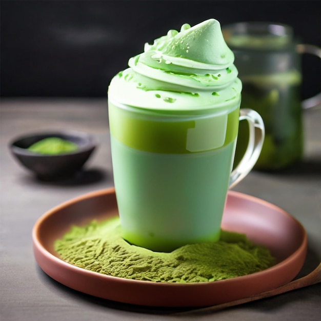 Zdjęcie zielona herbata matcha, martwe życie