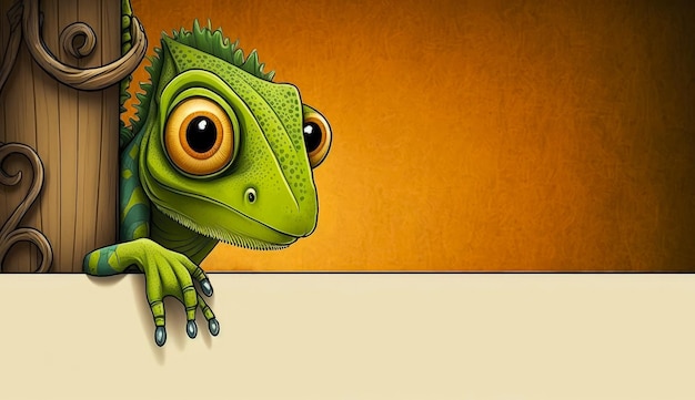Zielona iguana z pustym znakiem