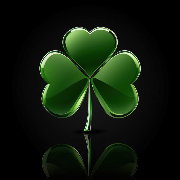 Zielona ikona koniczyny wyizolowana na czarnym tle irlandzki trójszczep na Dzień św. Patryka